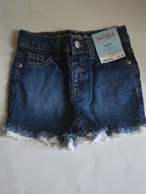 NWT Cat & Jack Toddler Girl Denim Shorts Lace Trim Mid Rise Adjustable Waist